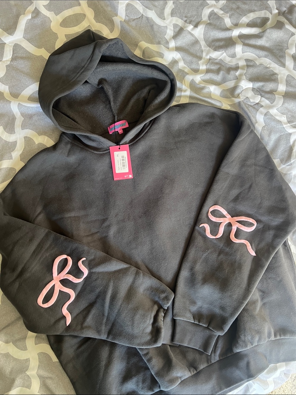 Edikted Black Hoodie with Pink Ribbon Accents